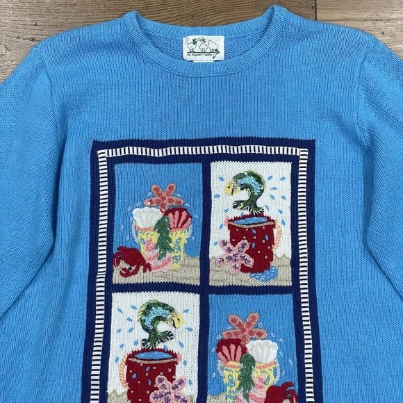 Quacker Factory Sweater Tunic Women Medium Embroidered Sea Life Seashell Coastal - Picture 2 of 12